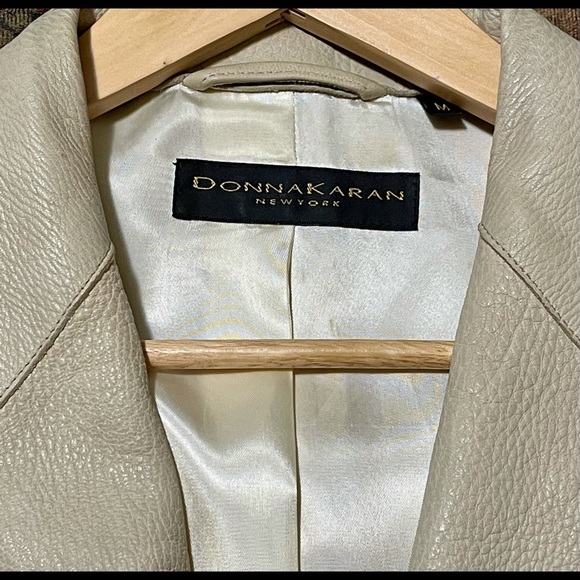 DONNA KAREN 3/4  BEIGE LEATHER JACKET MENS SIZE M - Picture 4 of 6
